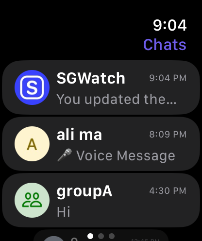 Pager private chat list on Apple Watch