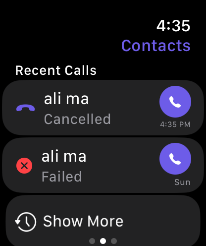 Pager recent calls on Apple Watch
